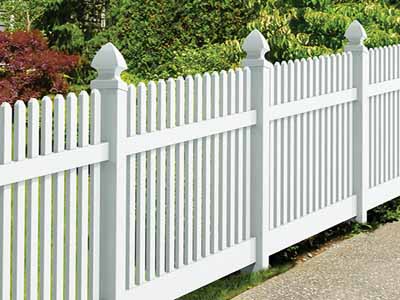 White vinyl picket fence